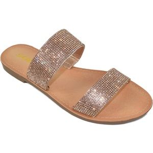 Soda Shoes Women Sandals Double Strap Slide Casual Bling Rhinestone Crystals